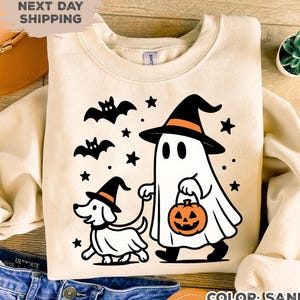 Comfort Colors® Сute Ghost Dog Shirt, Dog Lovers Halloween Gift, Halloween Dog Shirt, Spooky Season, Womens Halloween Shirt,Cute Ghost Shirt