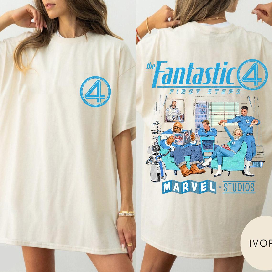 Retro Disney The Fantastic Four First Steps Shirt, Marvel Superheroes Tee, Disneyland Family Matching T-shirt, Walt Disney World Trip 2025