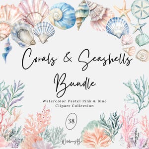 Watercolor Seashells Clipart Bundle: Blush & Blue Ocean Graphics (Instant Download)