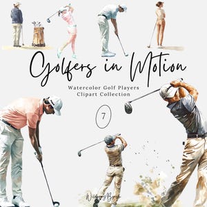 Clipart golfeur – aquarelle golfeurs en action, swing de golf et pose clipart – clipart sport, graphismes numériques de golf, modèles imprimables