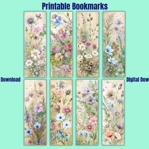 Printable bookmarks floral,Printable Bookmarks,Printable Bookmarks Set of 8, Gift for Book Lover,Instant Download,Flower Bookmarks. 2x6&quot;