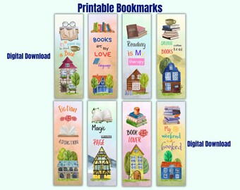 Printable Bookmarks Set of 8 : Gift for Book Lover (2x6" PDF Download ...