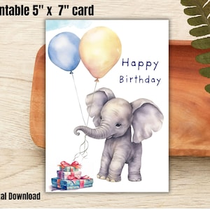 Aquarell Elefant druckbare Card.Happy Birthday Card.Digital Download.Printable alles Gute zum Geburtstag Card.Lustige Geburtstagskarten 5 x 7 "
