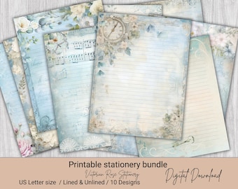 Kit di cancelleria stampabile Victorian Rose per junk journal, carta da scrittura vintage, fogli a righe per lettere, album di ritagli floreale estetico