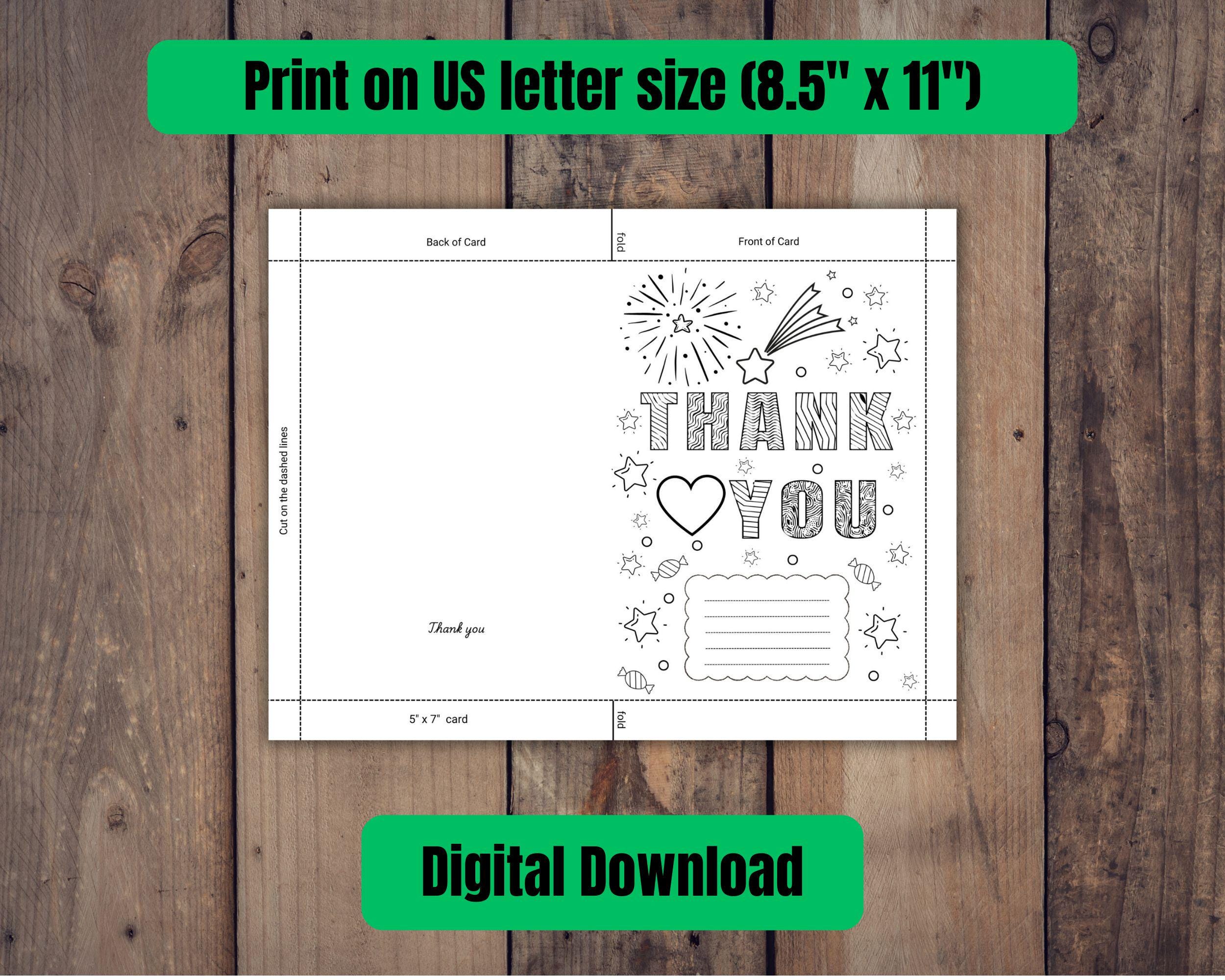 Printable Thank You Cards: Kids Coloring Pages (digital Download) - Etsy