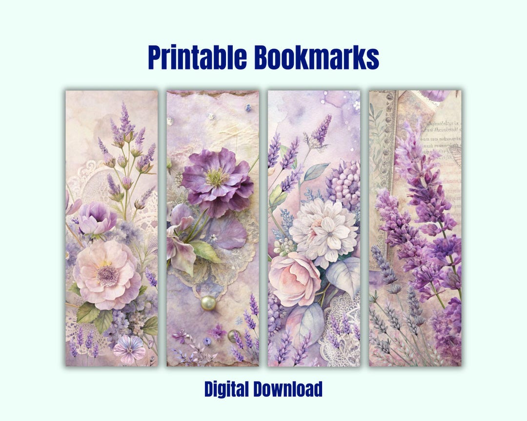 Floral Printable Bookmarks: Set of 4, Gift for Book Lover (PDF Download ...