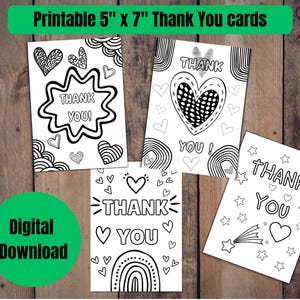 Digitale Dankeskarten zum Ausdrucken und Ausmalen für Erwachsene und Kinder.