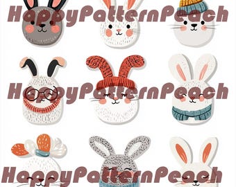 Pegatinas de conejito de Pascua: Clipart floral dibujado a mano (Descarga digital)