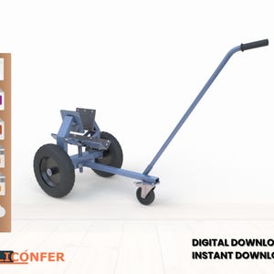 Könnte beinhalten: Blau-schwarzer Wagen mit zwei großen Rädern und einem Griff. Der Wagen hat eine Plattform zum Tragen von Gegenständen. Die Wörter "DIGITALER DOWNLOAD" und "SOFORT-DOWNLOAD" sind sichtbar.