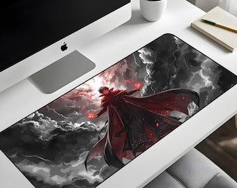 Dark Mage Storm Desk Mat XL – Anime Power Gaming Mouse Pad, Red Energy Fantasy Extended Deskpad