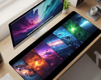 Cosmic Galaxy Panels Desk Mat XL – Space Art Gaming Mouse Pad, Nebula Universe Extended Deskpad