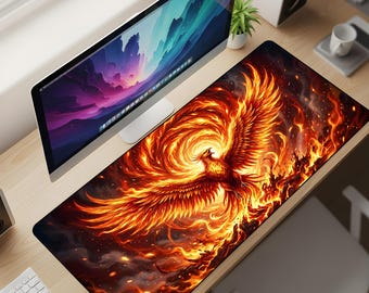 Phoenix Fire Desk Mat XL – Mythical Flame Bird Mouse Pad, Fiery Fantasy Gaming Extended Deskpad