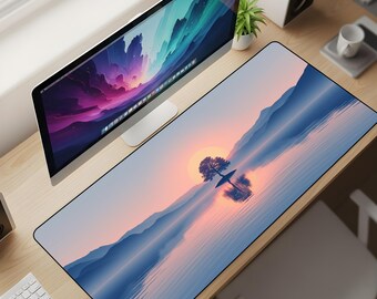 Zenith Reflection Desk Mat XL – Minimalist Sunset Lake Mouse Pad, Serene Horizon Aesthetic Extended Deskpad