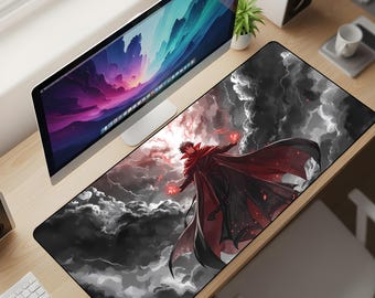 Dark Mage Storm Desk Mat XL – Anime Power Gaming Mouse Pad, Red Energy Fantasy Extended Deskpad