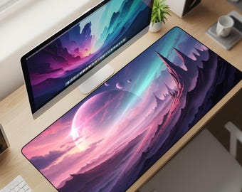 Ethereal Exoplanet Desk Mat XL – Dreamy Alien Horizon Mouse Pad, Pastel Sci-Fi Extended Deskpad