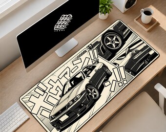 Tapete de mesa tamanho XL Manga Drift GT-R - Mousepad com painel de quadrinhos JDM de carro esportivo, estilo retrô japonês de mangá.