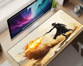 Desert Gunslinger Desk Mat XL – Wild West Cowboy Mouse Pad, Vintage Western Action Deskpad