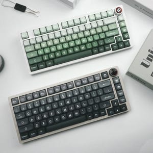 Green Grey Gradient Keycap Set: MOA Profile, PBT Dye Sub - 132 Keys