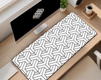 Tapete de mesa com cubos isométricos tamanho XL – Mousepad geométrico monocromático, com estética moderna e minimalista em formato de grade.