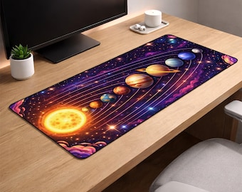 Solar System Desk Mat XL – Planet Orbit Gaming Mouse Pad, Space Galaxy Extended Deskpad