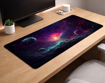 Galaxy Nebula Desk Mat XL – Cosmic Planet Gaming Mouse Pad, 3mm Thick Non-Slip Extended Deskpad