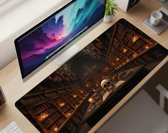 Dark Academia Librarian Desk Mat XL – Gothic Cathedral Library Mouse Pad, Haunted Scholar Aesthetic Extended Deskpad