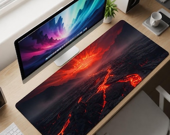 Volcanic Rift Desk Mat XL – Molten Lava Landscape Mouse Pad, Obsidian Earth Aesthetic Extended Deskpad