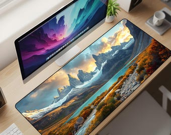Alpine Dreamscape Desk Mat XL – Mountain Lake Landscape Mouse Pad, Scenic Nature Extended Deskpad