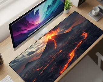 Volcanic Lava Flow Desk Mat XL – Eruption Landscape Gaming Mouse Pad, Fire Mountain Extended Deskpad