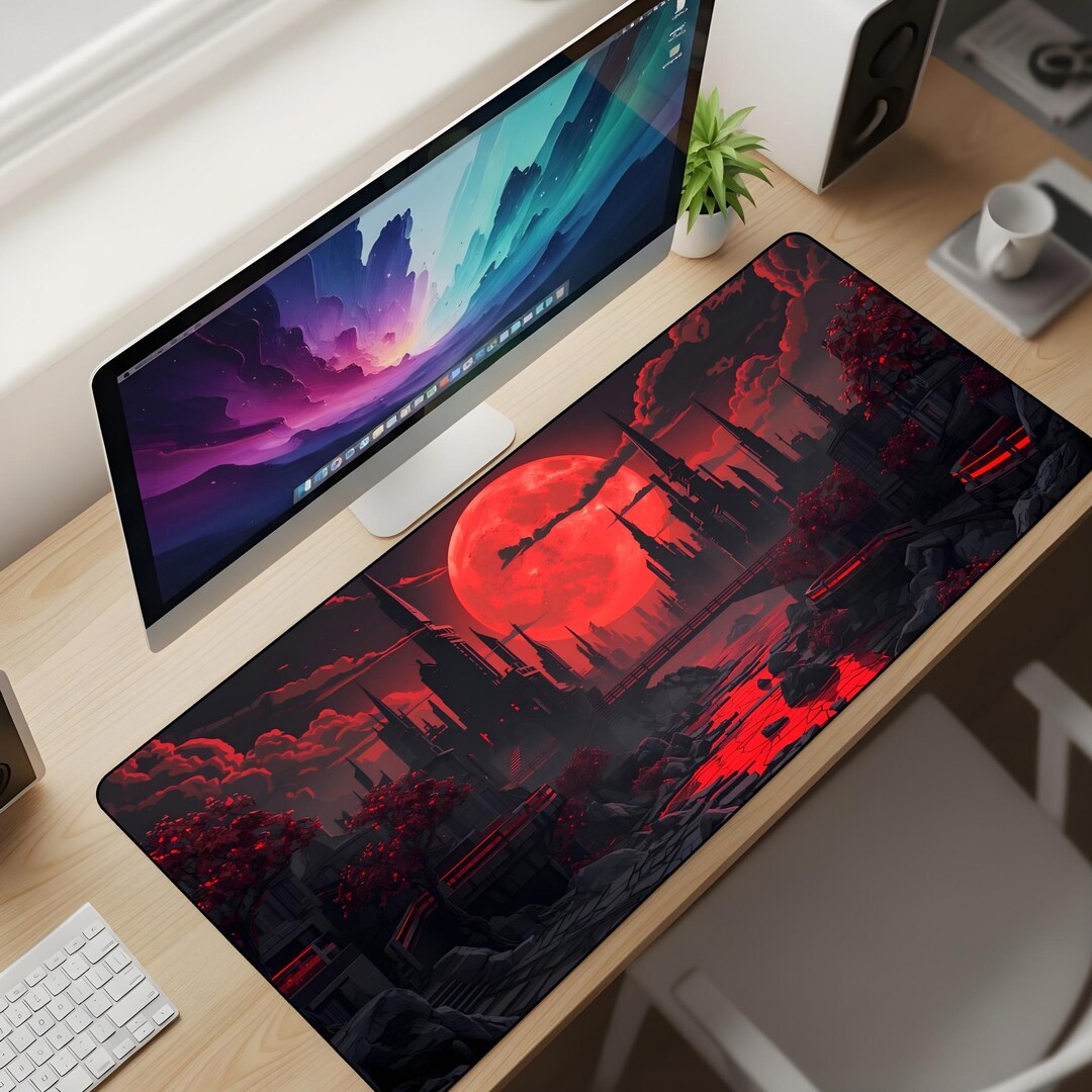 Crimson Eclipse Citadel Desk Mat XL – Blood Moon Skyline Mouse Pad ...