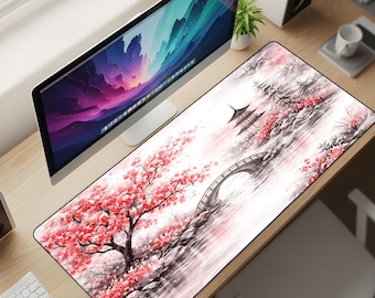 Japanese Cherry Blossom Mouse Pad XL – Aesthetic Sakura Desk Mat, 3mm Thick Non-Slip Extended Gaming Mousepad