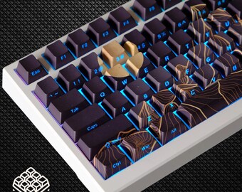 Obsidian Flow Keycaps Set: 135-Key Cherry Profile PBT Double-Shot Side-Print Shine-Through Mechanical Keyboard Set