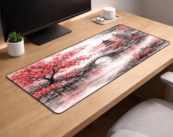 Japanese Cherry Blossom Mouse Pad XL – Aesthetic Sakura Desk Mat, 3mm Thick Non-Slip Extended Gaming Mousepad
