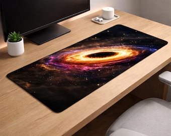Fiery Black Hole Desk Mat XL – Galaxy Nebula Gaming Mouse Pad, Space Cosmic Extended Deskpad