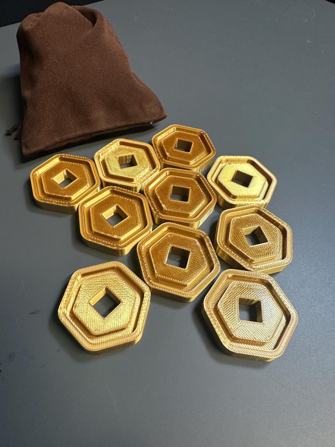 10 Gold Robux Coins With Brown Velvet Pouch - 3D Printed Gamer Currency ...