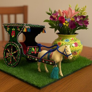 Handgefertigter Miniatur Tangas Wagen mit Pferd Traditionellem Pakistanischem LKW-Kunstdekor | Folk Tischakzent | Desi Geschenk von Forged & Carved