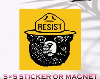 Bear Resist Hat Magnet & Sticker,Anti Trump Vinyl Sticker,Anti MAGA Bumper magent,Human Rights,Protest Magnet,FDT Sign,Liberal Sticker,5"×5"