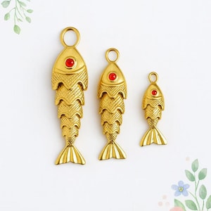 3PCS - Fish Charm, Small Dangle Animal Pendant, Tiny Gold Under the Sea Inspired Jewelry Making, Real 18K Gold Plated