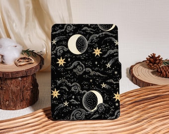 Star and Moon Motifs Kindle Case with Hand Strap, Kindle 2019/2022, Kindle 10th 11th Case,Kindle Paperwhite 2021 Case With Auto Wake/Sleep
