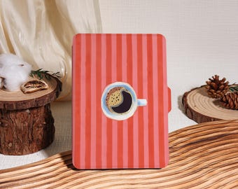 Coffee Stripe Kindle/Kobo Case with Hand Strap, Kindle 2019/2022, Kindle 10th 11th Case, Kindle Paperwhite 2021 Case, Auto Wake/Sleep