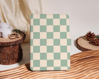 Simple Green Plaid Kindle Case with Hand Strap, Kindle 2019/2022, Kindle 10th 11th Case,Kindle Paperwhite 2021 Case With Auto Wake/Sleep