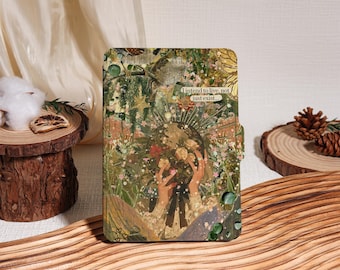 May include: A decorative case with a collage design featuring floral and botanical elements, with the text "I intend to live, not just exist...". The case has a mix of green, beige, and brown tones.