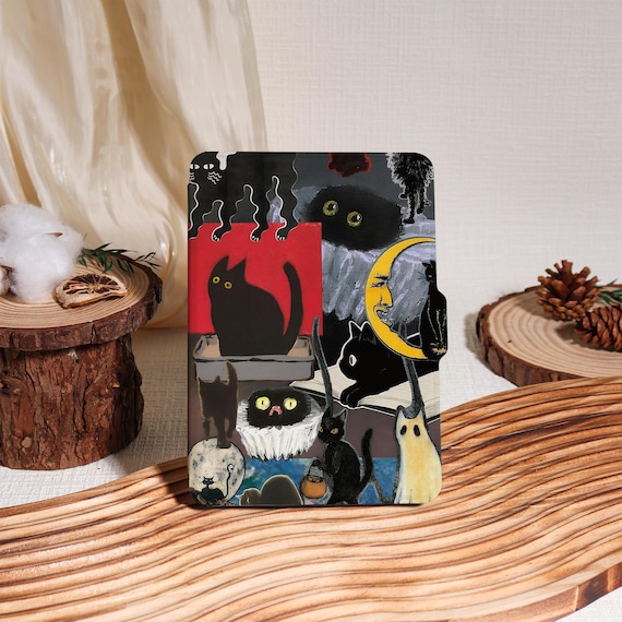 Trendy Black Cat Aesthetic Kindle Case,Kobo Cover,Kindle 2019/2022,Kindle 10th 11th Case,Kindle Paperwhite 2021 Case With Auto Wake/Sleep