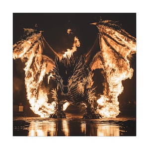 Fire Winged Dragon Canvas Wall Art