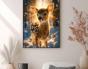 Cozy Winter Deer Wall Art Printable, Woodland Nursery Decor, Christmas Wall Art, Baby Deer Print, Instant Download