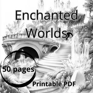 50 Fantasy Grayscale Coloring Pages for Adults – Printable Enchanted Worlds | PDF Instant Download