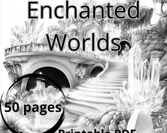 50 Fantasy Grayscale Coloring Pages for Adults – Printable Enchanted Worlds | PDF Instant Download
