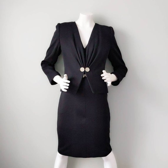 Vintage 1980s 1990s Carolyne Roehm Black Wool Jer… - image 2