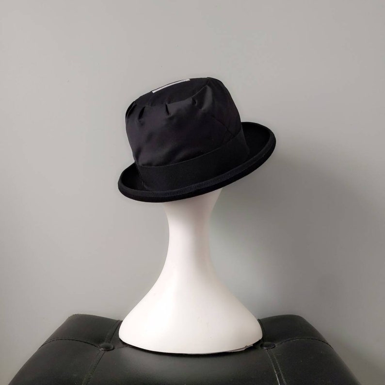 Rare Vintage 1990's Emporio Armani Italy Black Satin Top Wool Hard Bowler Hat image 4