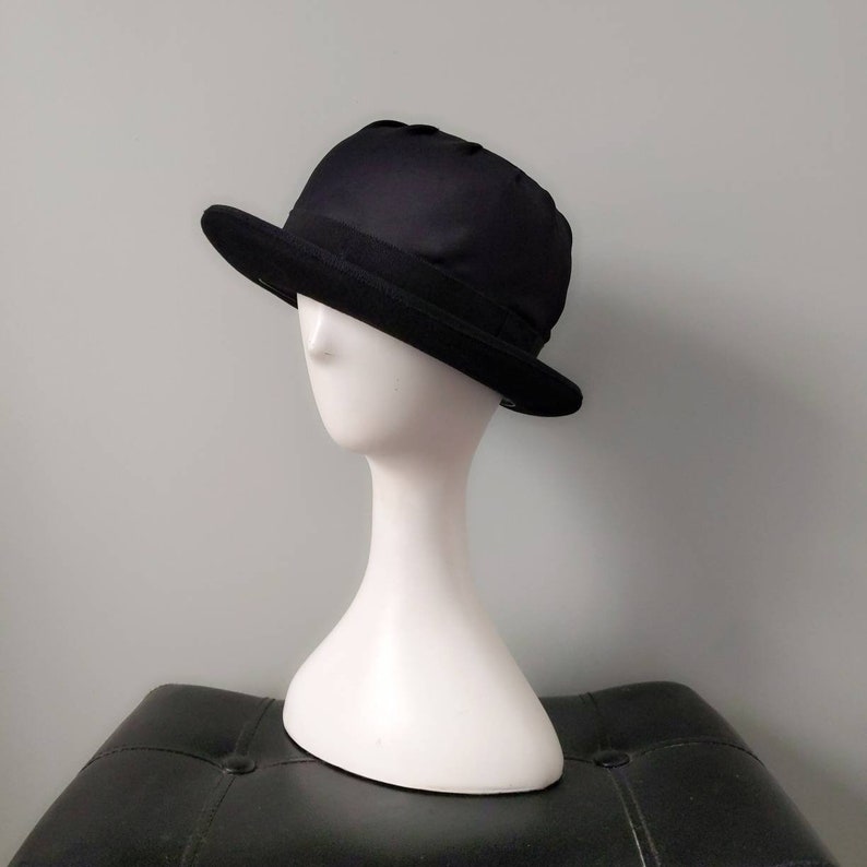 Rare Vintage 1990's Emporio Armani Italy Black Satin Top Wool Hard Bowler Hat image 2